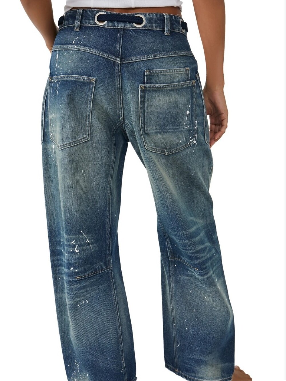 Free People Moxie Low Slung Paint Splatter Barrel Jeans 33 Long Artsy - Picture 3 of 13